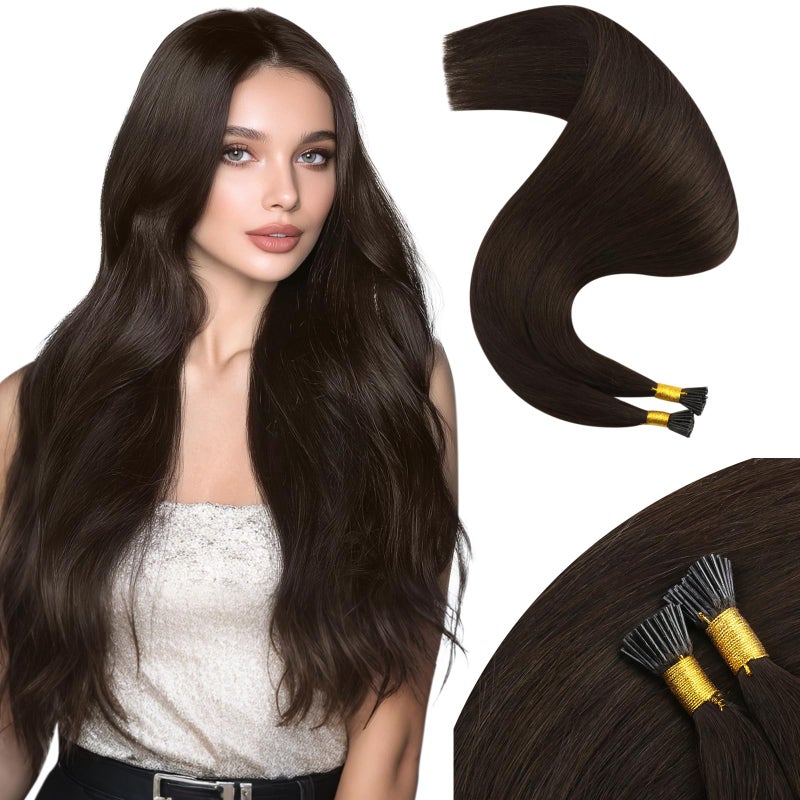 Moresoo I Tip Hair Extensions Human Hair 24 Inch Long Straight Darkest Brown Itip Hair Extensions Real Human Hair for Wedding 40G 50S 24 Inch